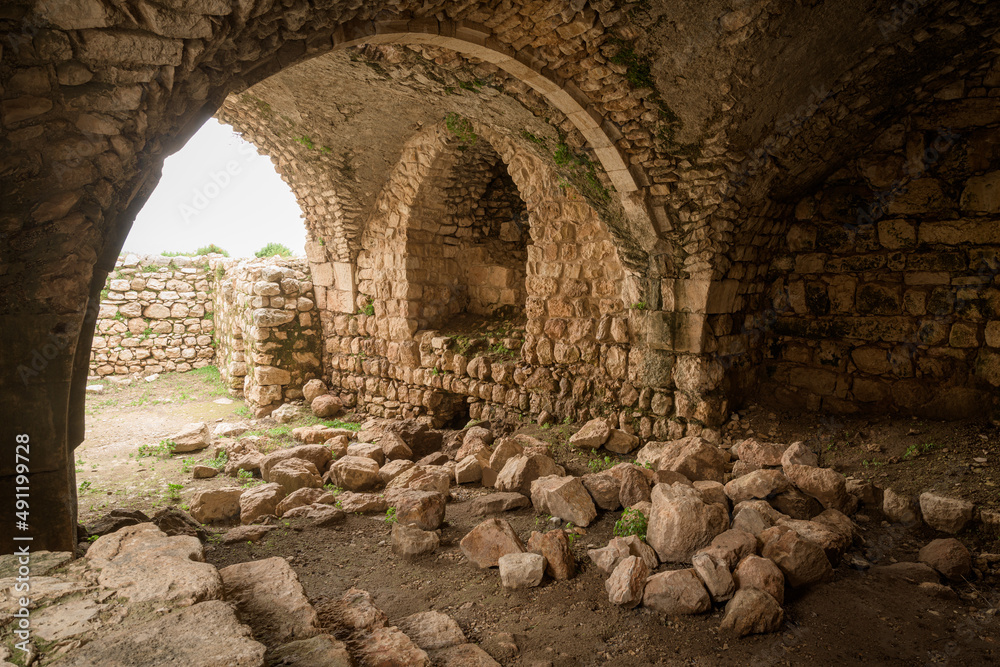 Main hall in Smar Jbeil crusader castle, a citadel from medieval times near Batroun, Lebanon, Middle East