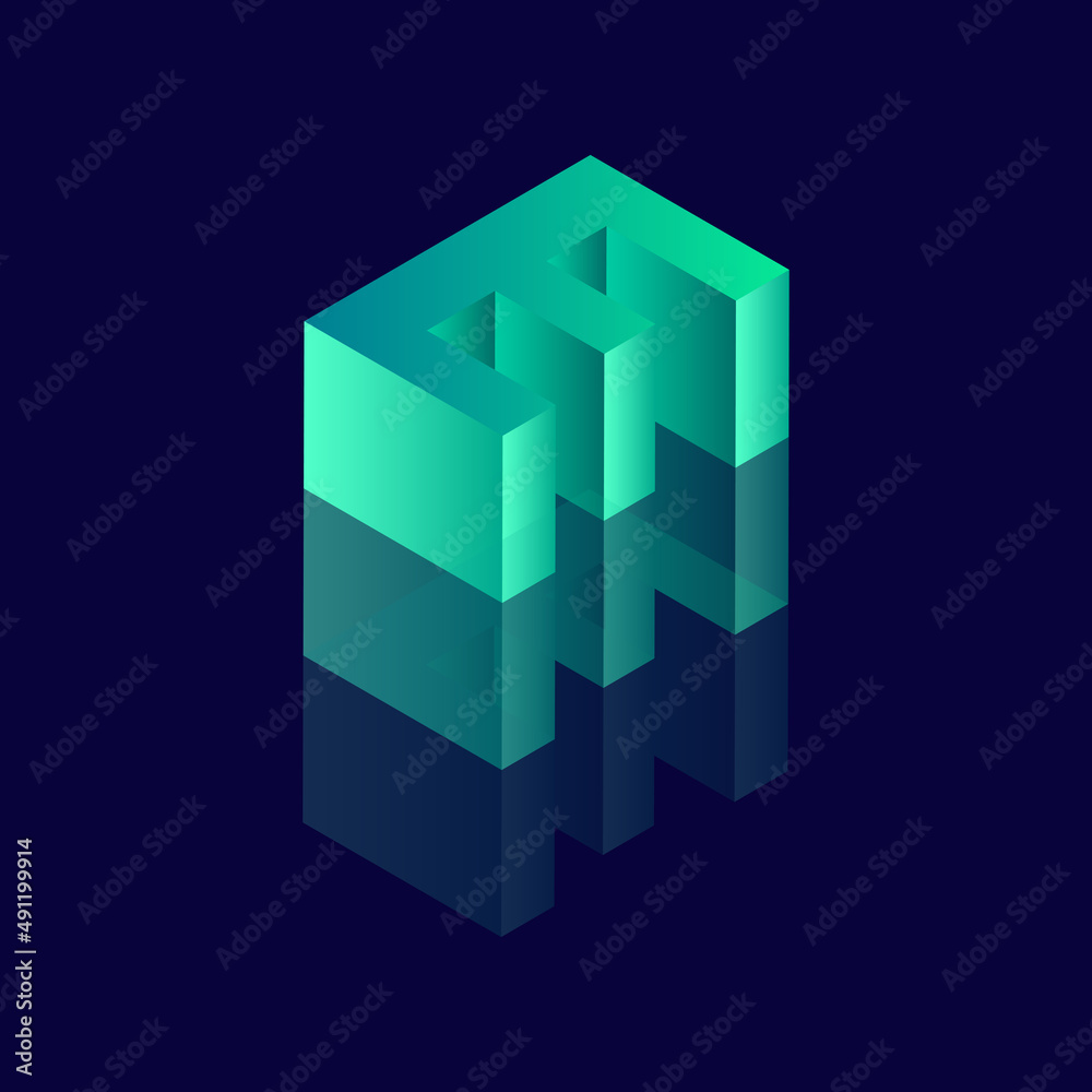Fototapeta premium Isometric with alphabet style letter E. Vector illustration with 3D letter E