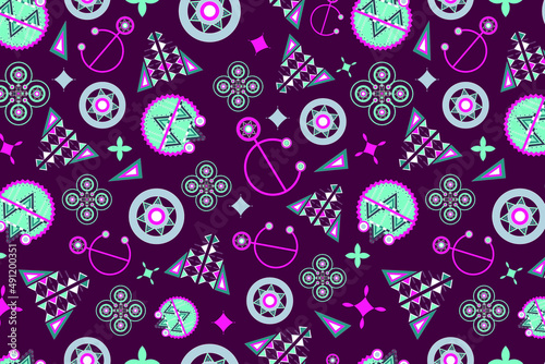 Repeating primitive ethnic pattern, abstract folk elements, colorful boho style texture, vector illustration.
Moroccan, Berber, Mexican patterns. Tribal Kilim. Geometric design. Tribal seamless patter photo