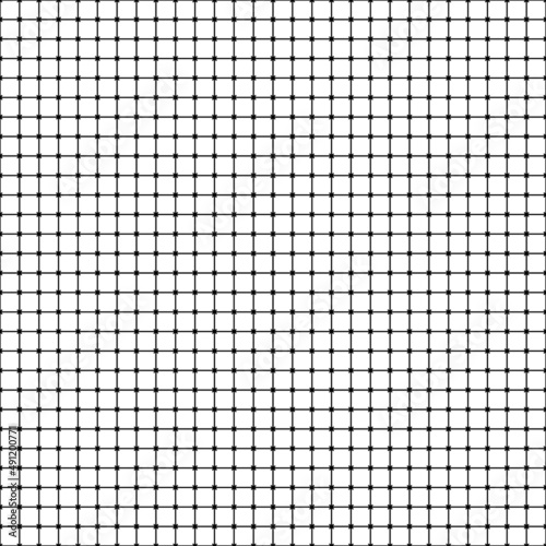 Decorative mesh pattern. Seamless repeat background with black and white checkered pattern and crossed thin lines. Editable vector.