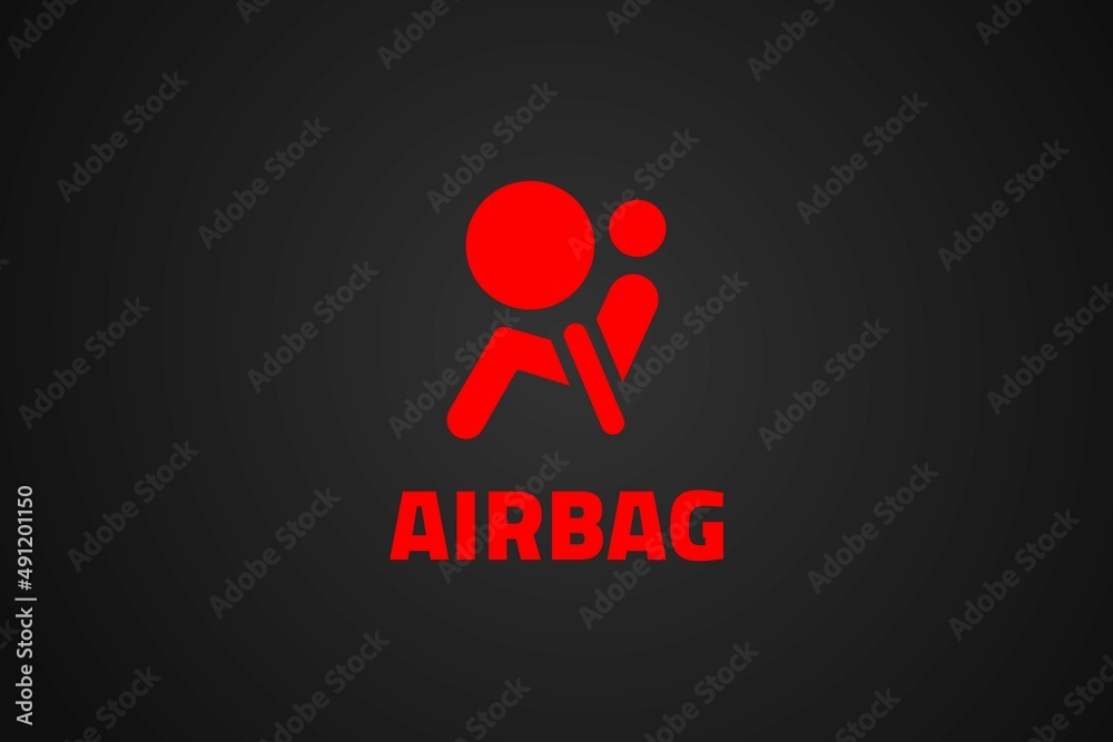Red airbag icon and text on black background