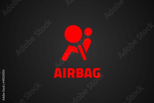 Red airbag icon and text on black background  photo