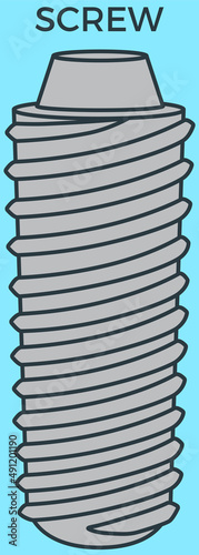 Surgical screw, iron base for dental implant. Tool for installing tooth suppressor vector illustration. Surgical instrument for replacement of diseased tooth. Screw retained for teeth implants
