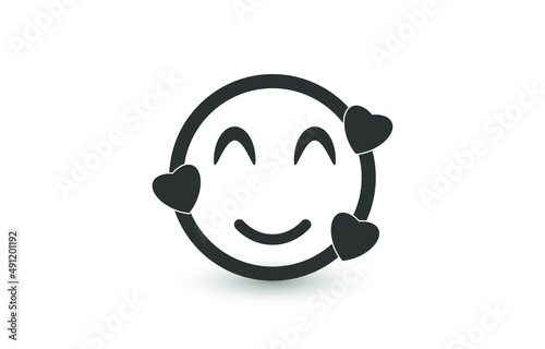 happy smiley face with hearts flat icon 