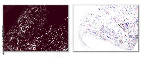 Multicolored paint splashes, smears, dust particles and debris are carried by the wind. A set of two templates. Design template for the design of banners, posters, booklets, covers, magazines. EPS 10
