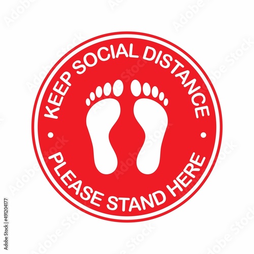  Stand here and keep social distance sign vector template logo. Suitable for business, health, art and design. 