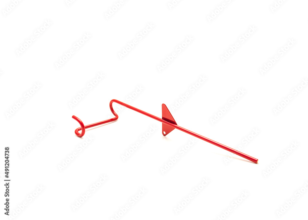 Side view red powder-coated steel pistol fishing rod holder isolated on white background Side view red powder-coated steel pistol fishing rod holder isolated on white background