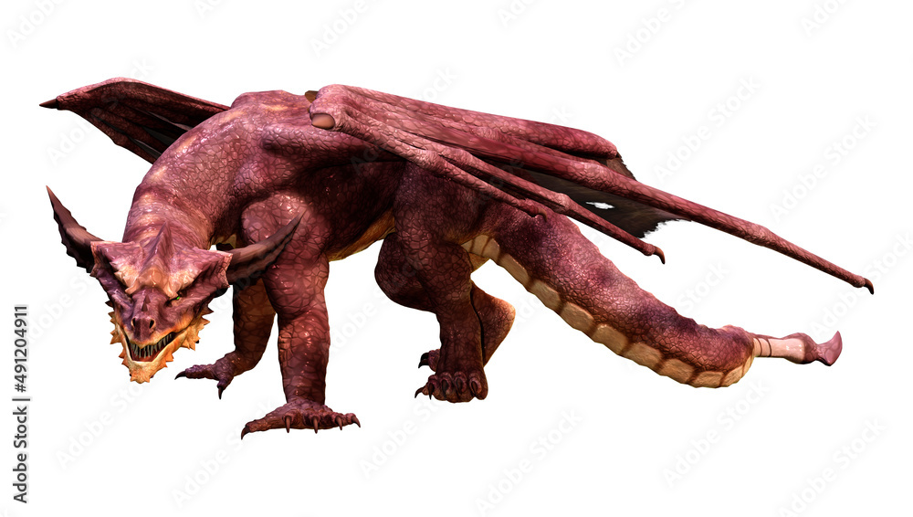 3D Rendering Fairy Tale Dragon on White