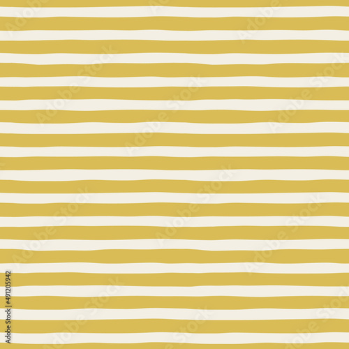 Yellow White Irregular Horizontal vertical stripes vector seamless pattern. Stripy geometric abstract background. Parallel lines surface design for Scandinavian style nursery.