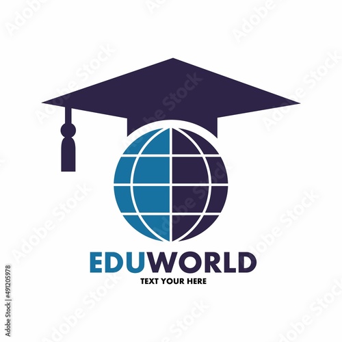 Education world vector logo template with globe and student hat symbol