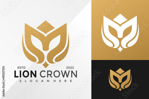 Gold Lion Crown Logo Design Vector illustration template