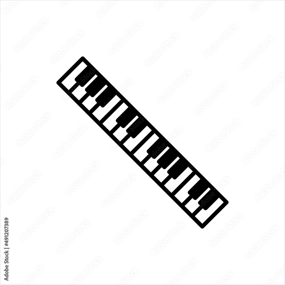 Piano keys black outline icon. Musical instrument symbol. Flat synthesizer sign isolated on white for: illustration, logo, infographic, mobile, app, banner, web design, dev, ui, ux, gui. Vector EPS 10