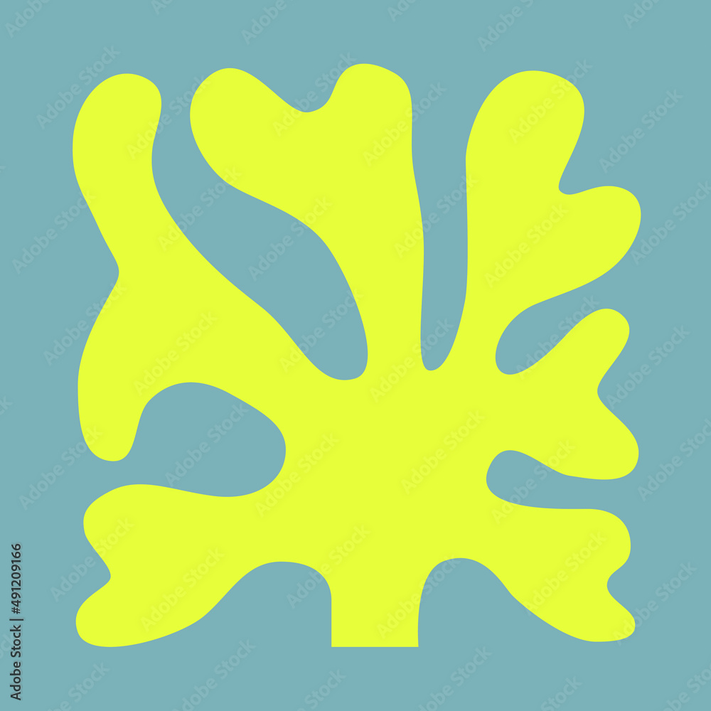 Abstract drawing of yellow algae in a gray-blue square. Artistic algae. Abstract drawing of yellow algae in a gray-blue square. Artistic algae.