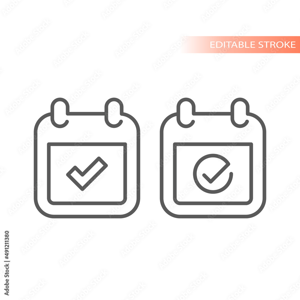 Calendar with checkmark line vector icon. Date and tick, check mark outlined symbol. Calendar with checkmark line vector icon. Date and tick, check mark outlined symbol.