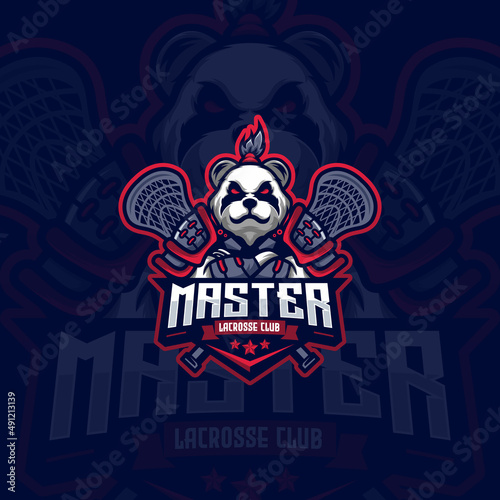 Samurai Panda Mascot Logo Design Illustration For Lacrosse Club