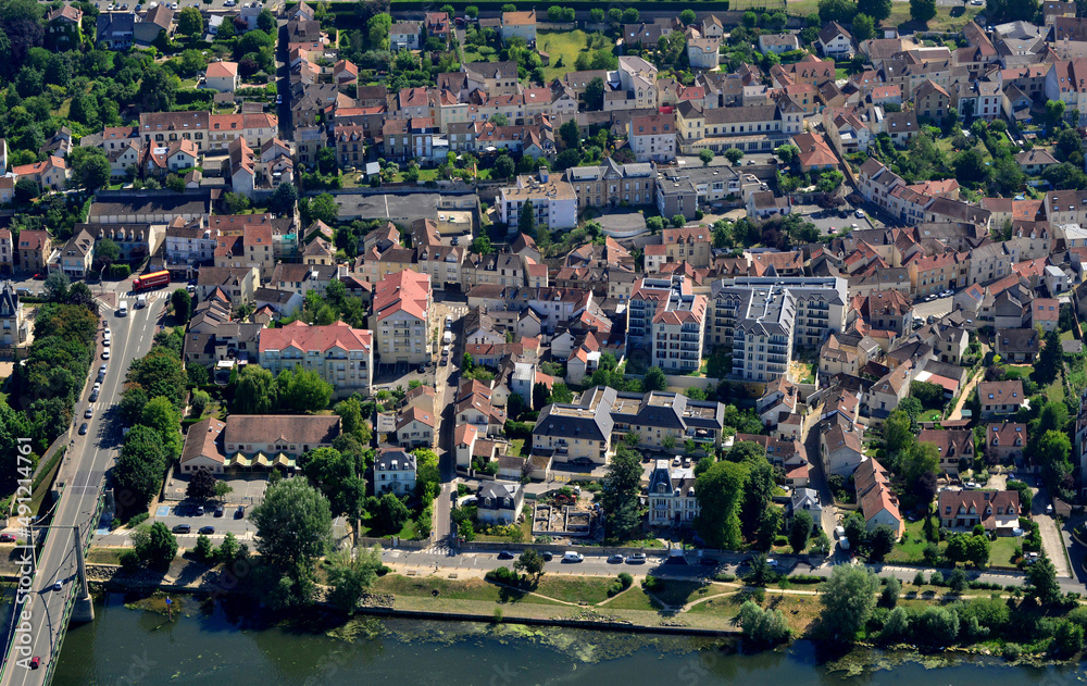 Triel sur Seine, France - july 7 2017 : aerial picture of the town