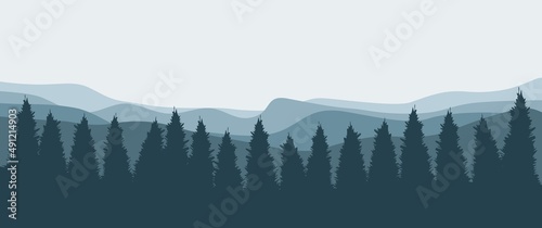 Mountain pine forest vector landscape design concept can be used for background  backdrop  banner  website background  illustration  desktop background or wallpaper  nature or adventure banner.