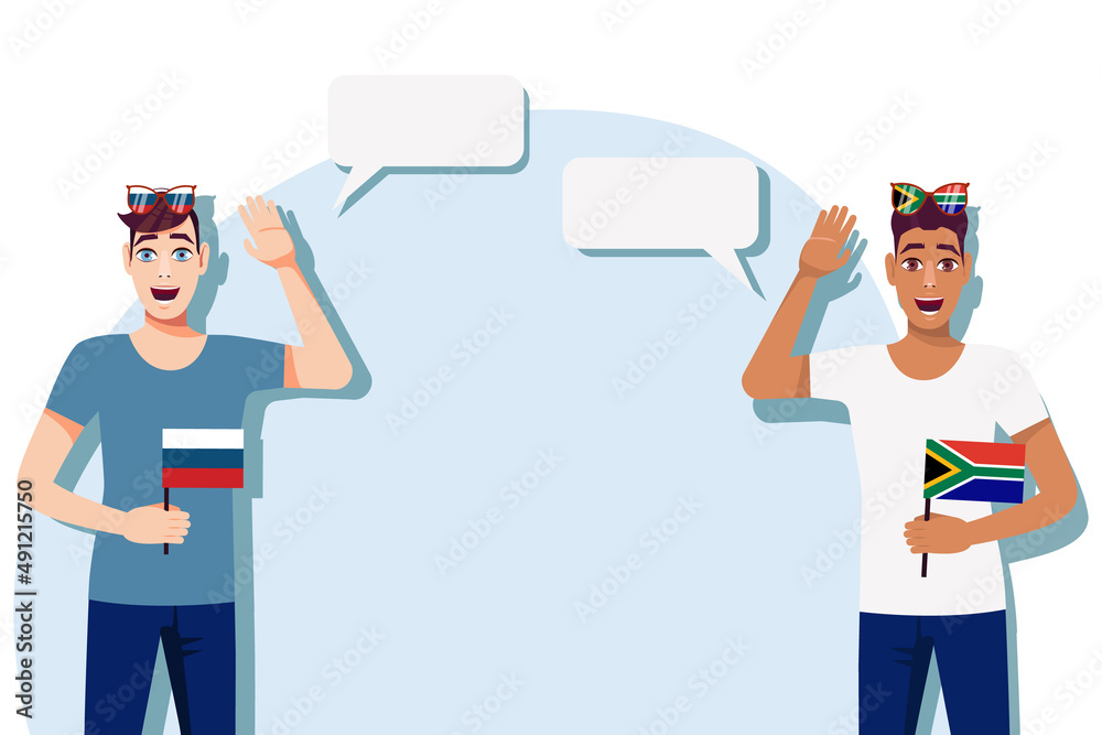 The concept of international communication, sports, education, business between Russia and South Africa. Men with Russian and South African flags. Vector illustration. The concept of international communication, sports, education, business between Russia and South Africa. Men with Russian and South African flags. Vector illustration.
