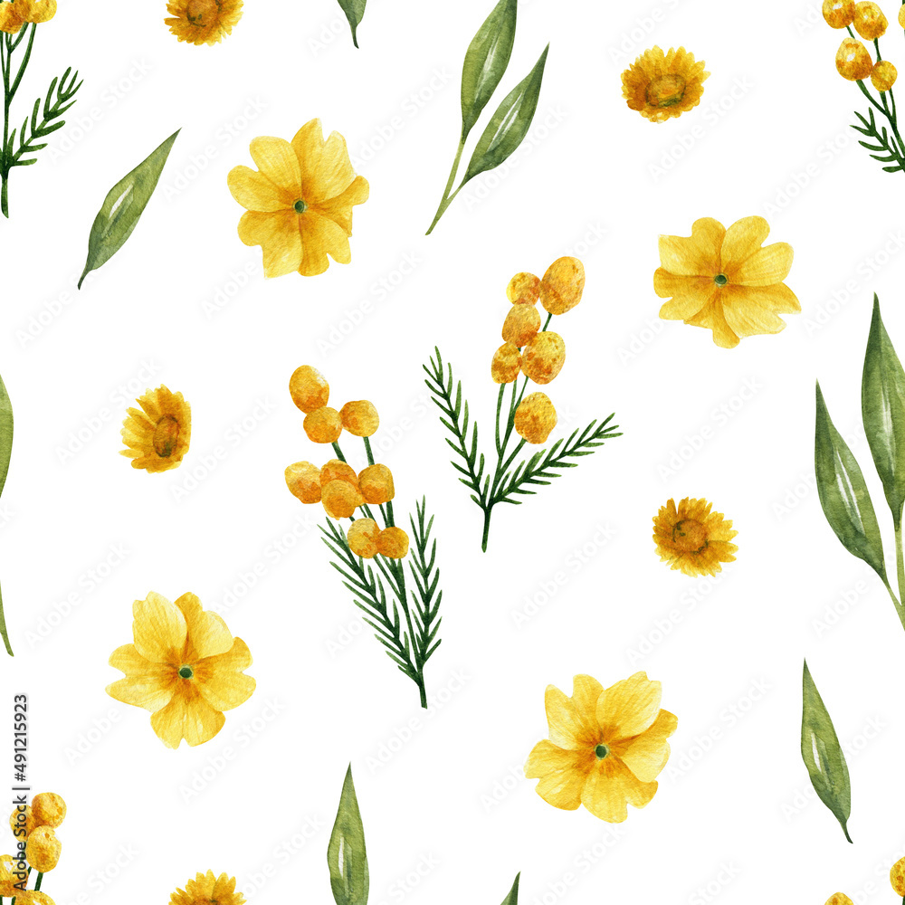 Yellow flowers watercolor pattern