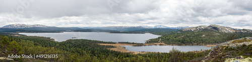 High end resolution panorama stich of beautiful landscape scenery with lakes, mountains and forest. Nature concept. © Jon Anders Wiken
