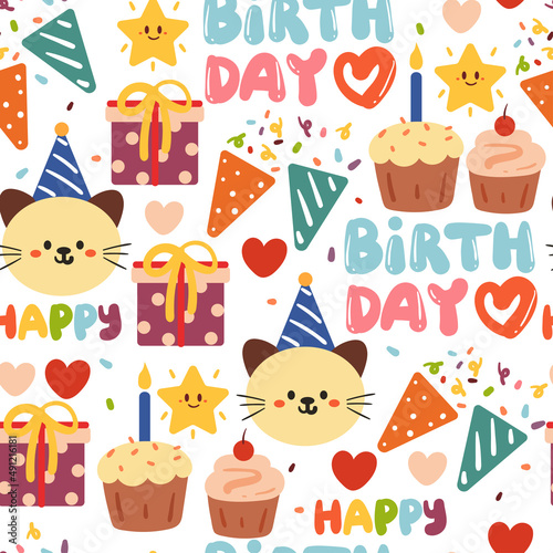 seamless pattern hand drawing birthday doodle background. for fabric print  textile  gift wrapping paper