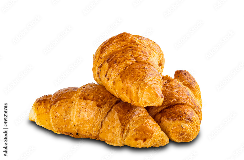 Pile of fresh delicious homemade croissants isolated on white background. Pile of fresh delicious homemade croissants isolated on white background.