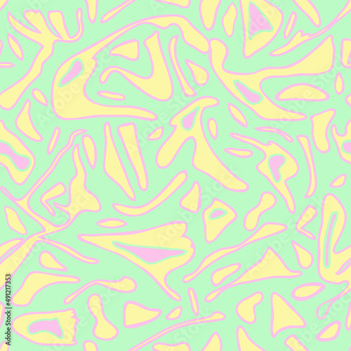 Seamless vector pattern with pastel liquid texture on blue background. Simple hand drawn texture wallpaper design. Decorative soft fashion textile.