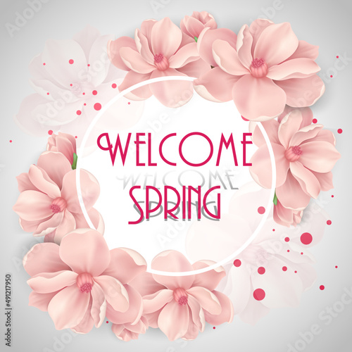 welcome spring  hello spring  march  flower  petals  tenderness  pink  flyer  postcard