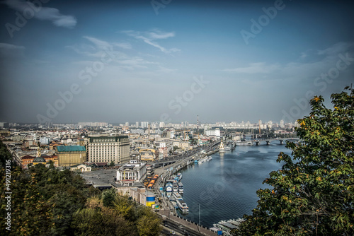 Panoramic view of the river Dnieper and bridges in Kiev, Ukraine