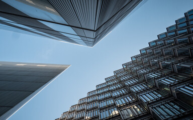 London Skyscrapers. A low, wide angle view of the modern business architecture and skyscrapers in the More London district.