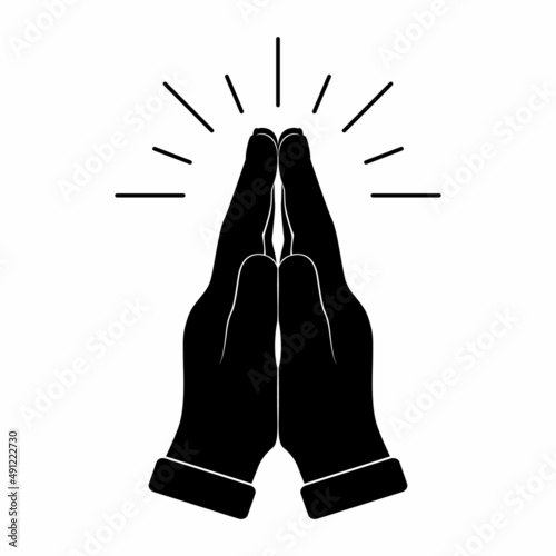 Human hands folded in prayer. Hand pray symbol, isolated on white background. Folded hands vector icon. Turning to God. Faith and Hope. Religious symbol.