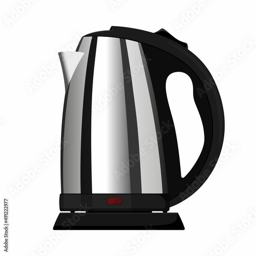 Realistic electric kettle made of metal , isolated vector illustration on white background Teapot. Electric kettle for home use in the kitchen. For boiling water for tea or coffee. Flat icon