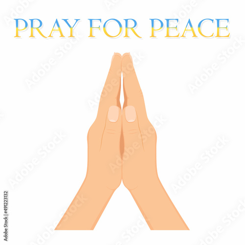 Human hands folded in prayer. Hand pray symbol, isolated on white background. Pray for peace in Ukraine. Turning to God. Faith and Hope. Religious symbol.