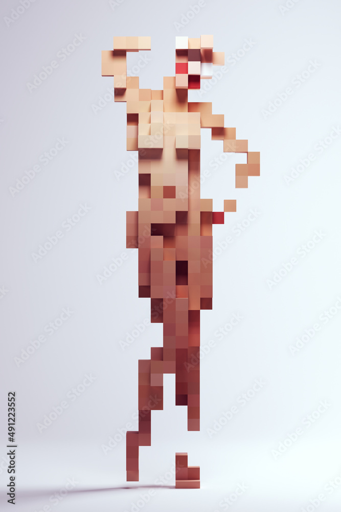 Woman Female Abstract Nude Cube Block Wiping Brow Sculpture 3d Pixel Voxels 3d illustration render Woman Female Abstract Nude Cube Block Wiping Brow Sculpture 3d Pixel Voxels 3d illustration render