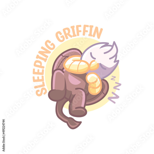 Sleeping Griffin Cartoon Mascot Logo Illustration