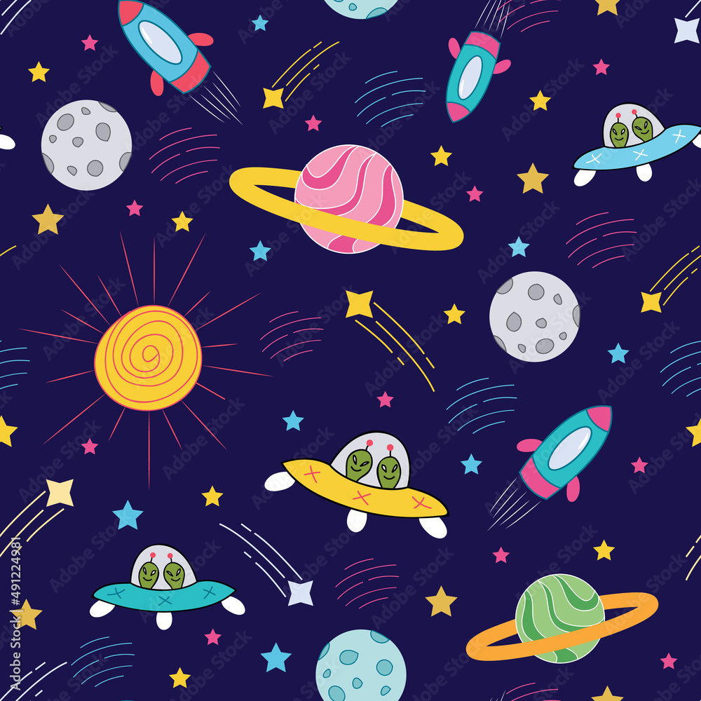 Galaxy colorful seamless vector pattern design background