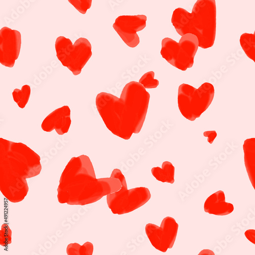 Watercolor painted heart pattern. Seamless vector illustration. 