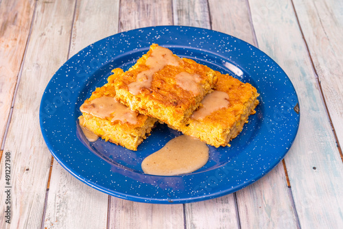 Corn bread, jojoto cake, tender corn cake or corn cake is a dish that is made from corn grains in several countries of America. photo