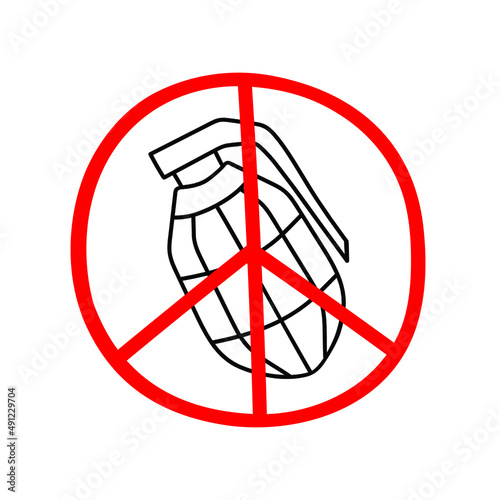 No war, a sign of world peace. Doodle icon with a crossed-out hand grenade. hand drawn protest symbol
