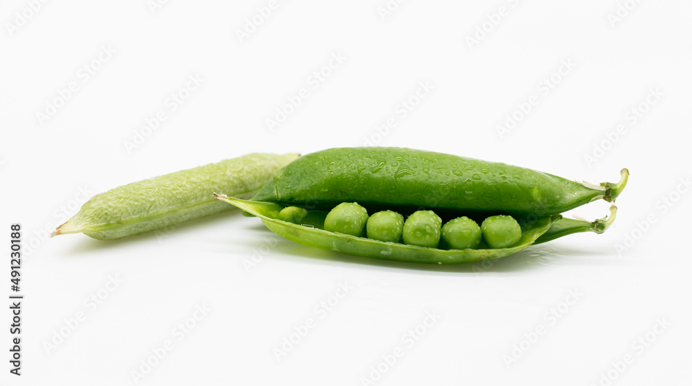 Fresh green pea pod with beans isolated on white background with clipping path Fresh green pea pod with beans isolated on white background with clipping path