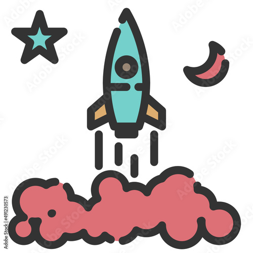 Vector rocket filled line icon, explore and speed 64x64 Pixel, white background