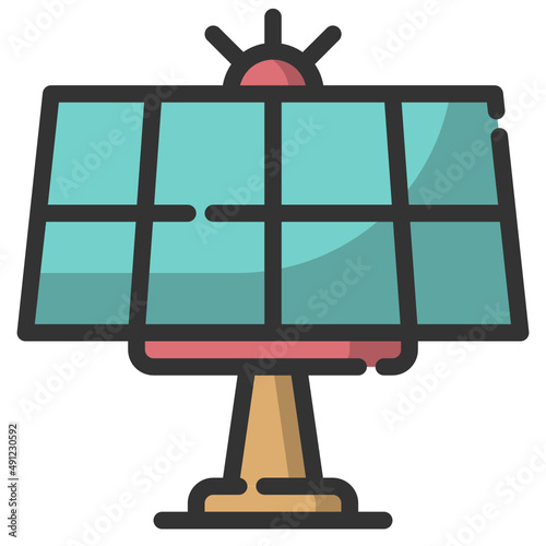 Vector solar cell filled line icon, electricity and renewable power 64x64 Pixel, white background