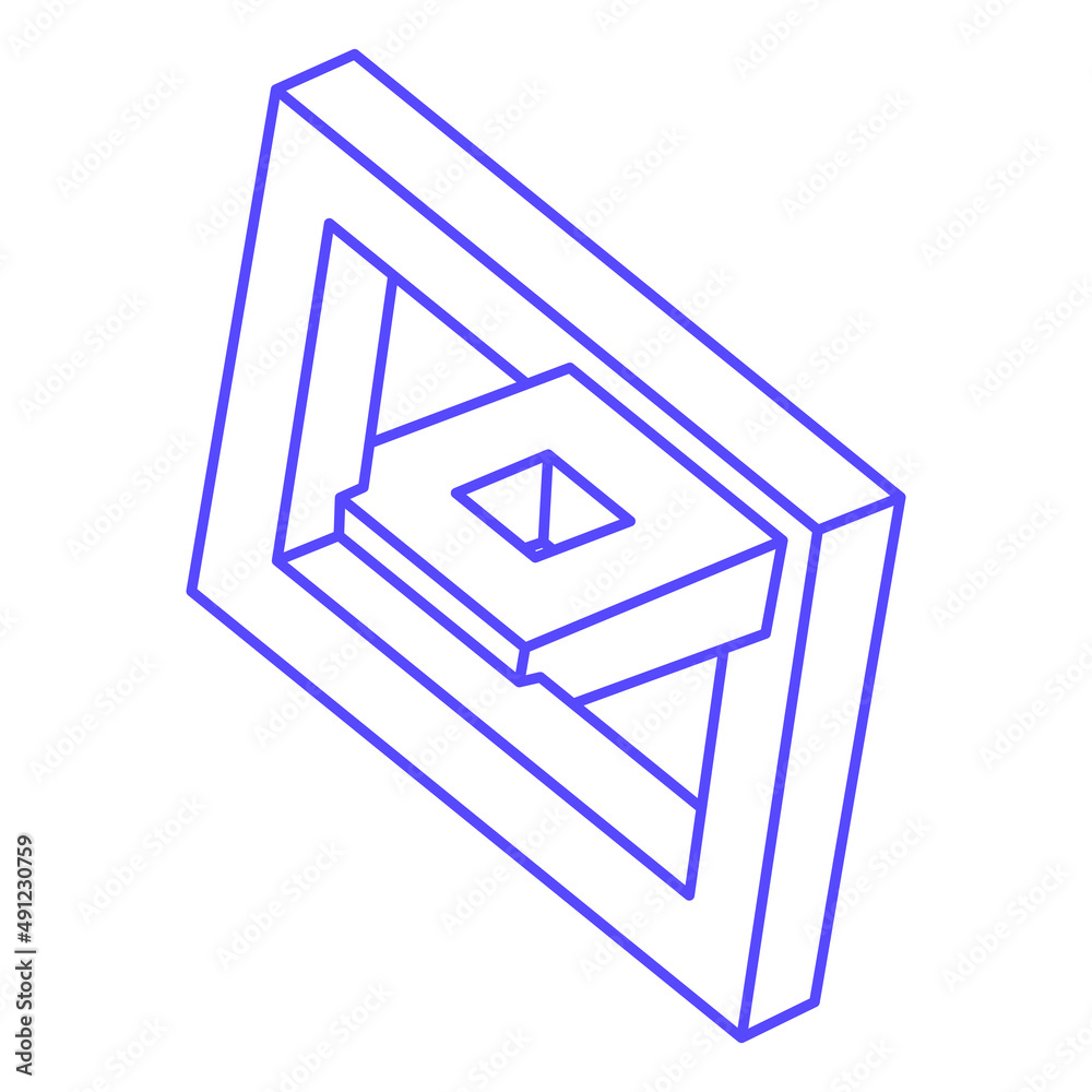 Impossible shape. Logo. Sacred geometry figure. Optical illusion. Abstract eternal geometric object. Impossible endless outline. Line art. Optical art. Impossible geometry shape on a white background.