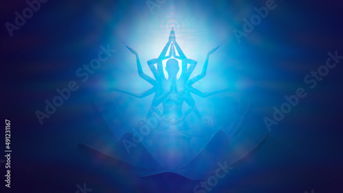 3d illustration meditative vision of a multi-armed goddess in radiance