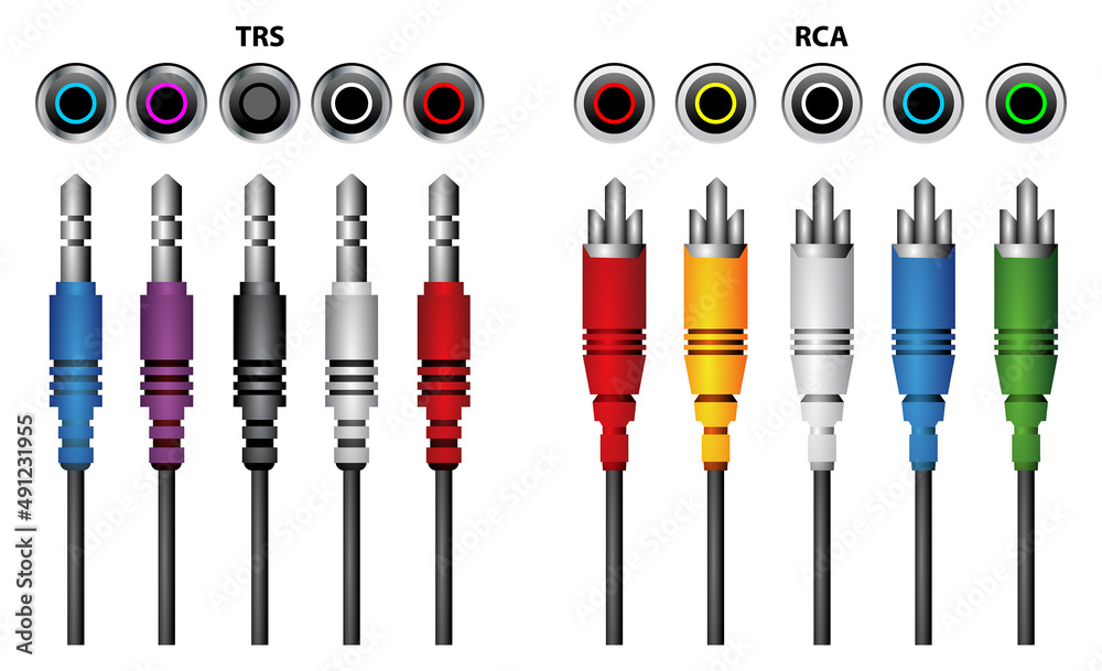 realistic rca jack for audio and video input, usb hdmi trs data cable connector element. realistic rca jack for audio and video input, usb hdmi trs data cable connector element.