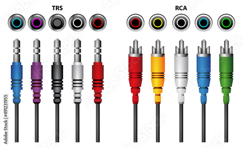 realistic rca jack for audio and video input, usb hdmi trs data cable connector element. 