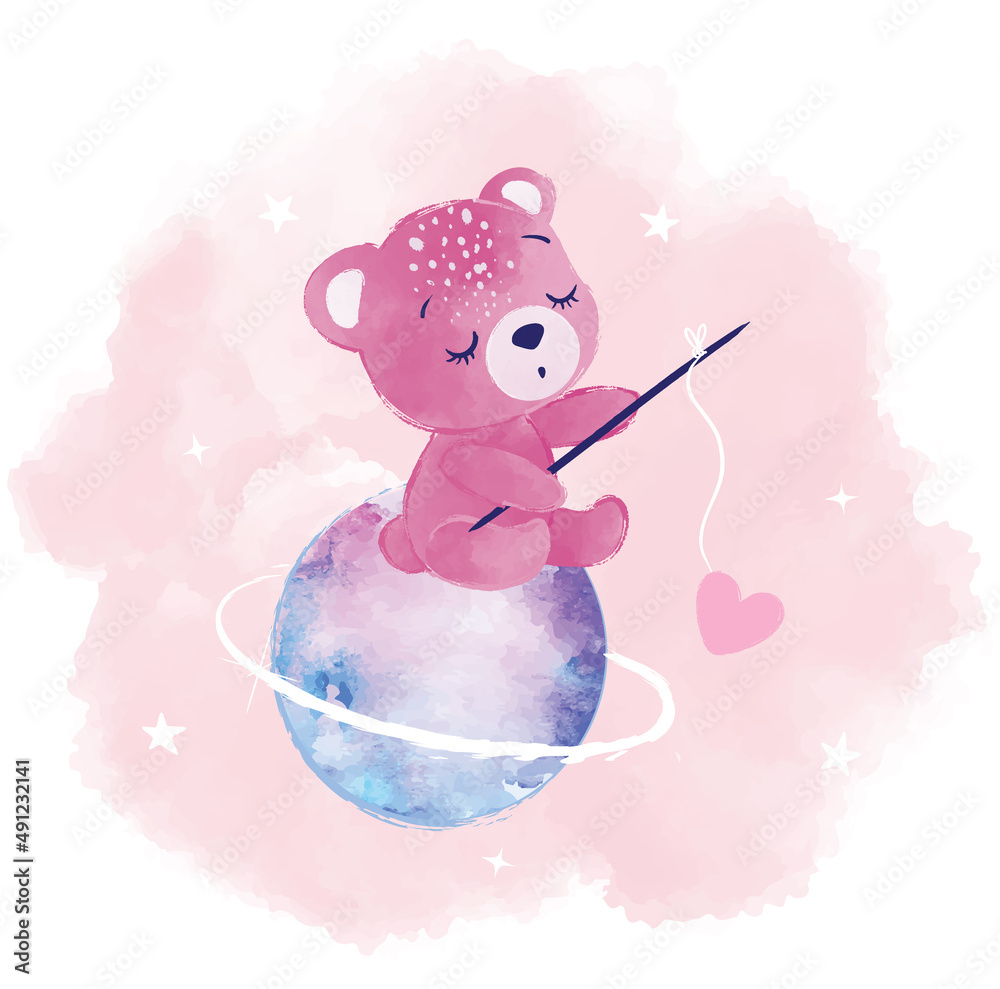 Lovely pink teddy bear vector illustration, kids fashion artworks, baby ...