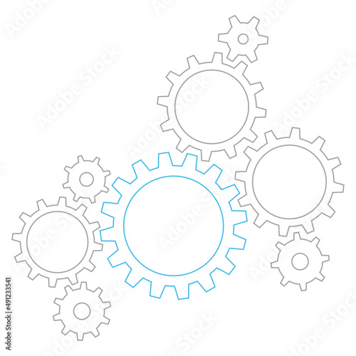 Gruppe Große Und Kleine Zahnräder Kontur Grau Blau
