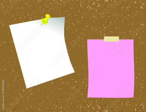 Blank paper note pinned on cork board with thumb tack illustration vector