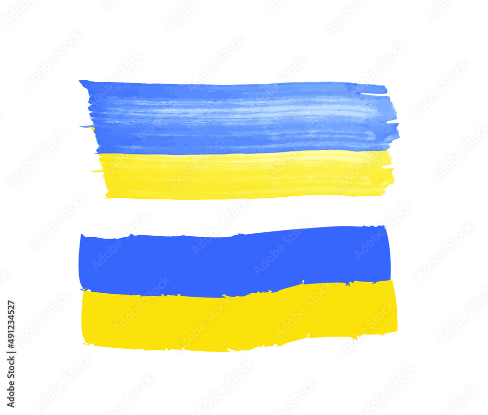 Obraz premium I Support Ukraine, Ukrainian flag in blue yellow colors isolated on white background. Ukrainian country national symbols. Vector illustration